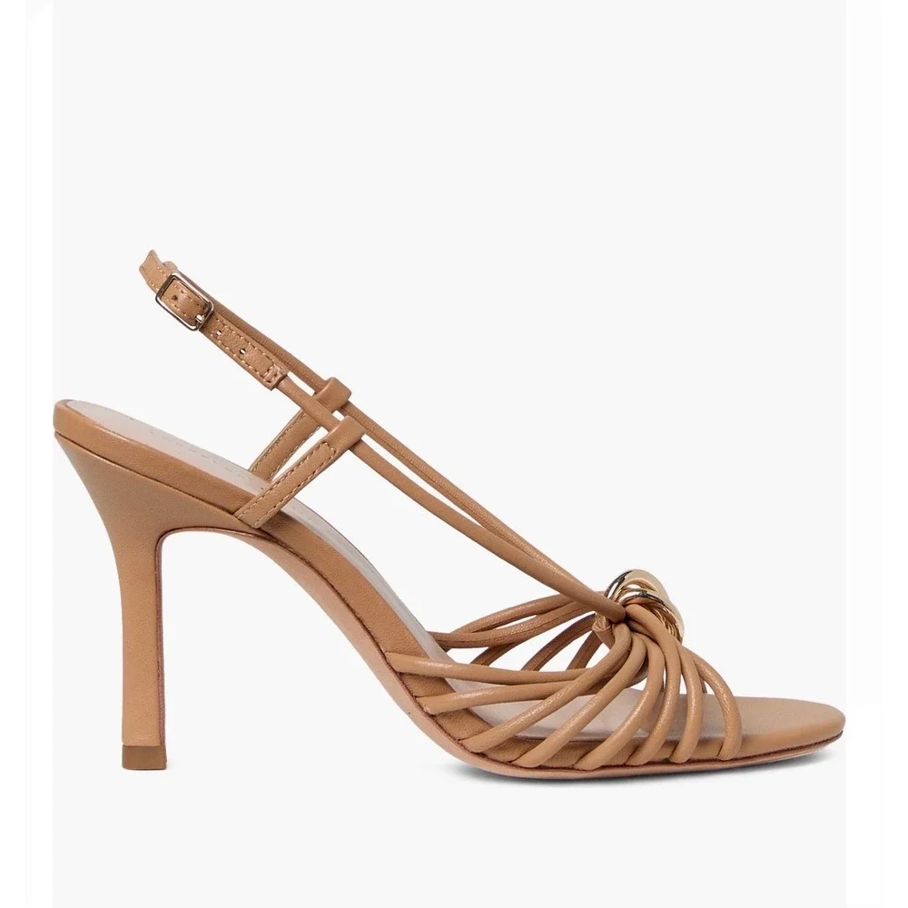 Loeffler Randall Mareka Leather Strappy Slingback Stiletto Heels in Dune Size 8
